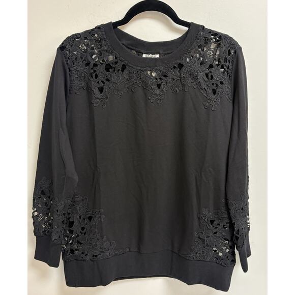 Vocal USA Women’s Small Black Lace Crochet Detail Long Sleeve Top Pullover - Picture 1 of 4